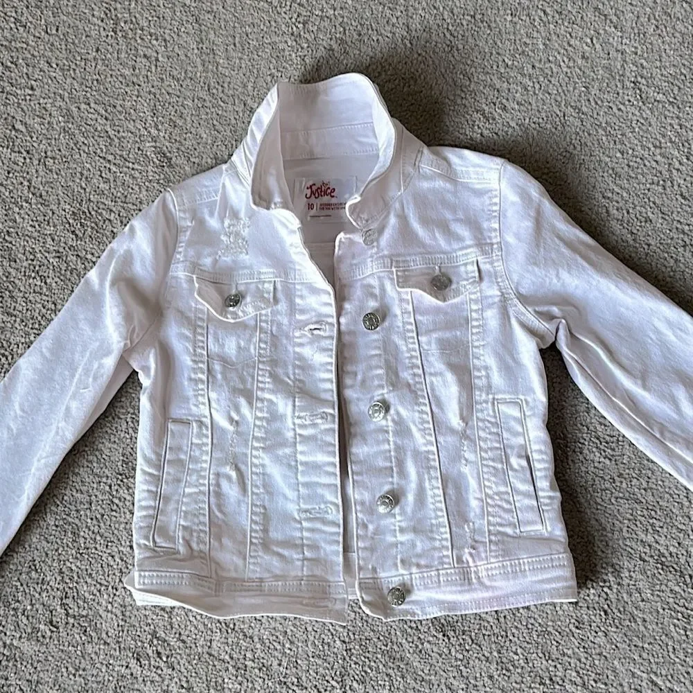 Justice Girl’s Distressed Jean Jacket in Faint Light Pink!